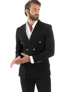 Abito uomo doppiopetto completo giacca pantaloni bottoni metallo nero melangiato elegante GIOSAL-AE1081A