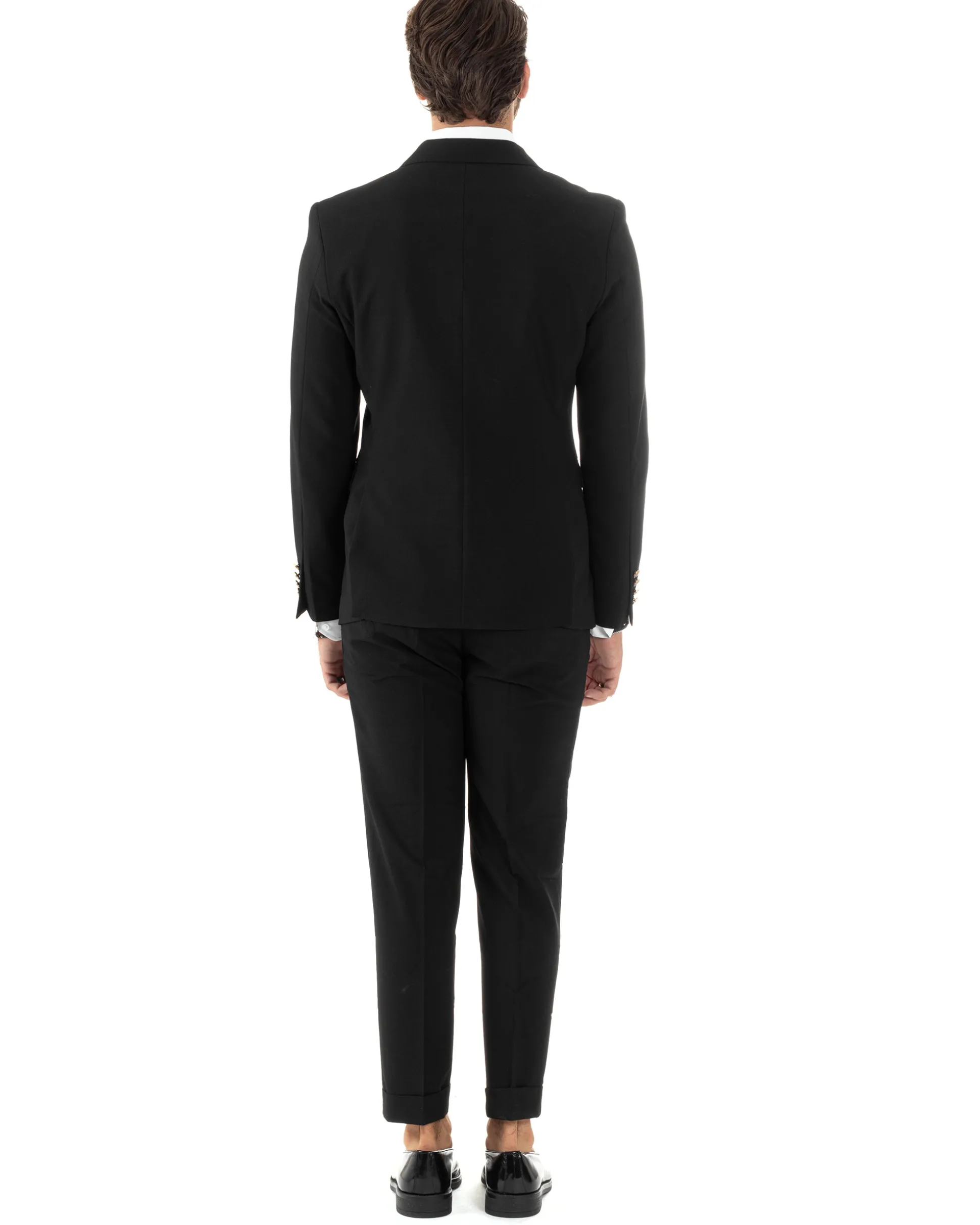 Abito uomo doppiopetto completo giacca pantaloni bottoni metallo nero melangiato elegante GIOSAL-AE1081A