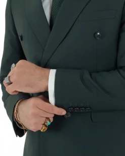 Abito uomo doppiopetto completo viscosa giacca pantaloni elegante verde GIOSAL-AE1209A
