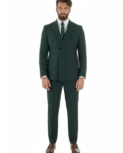 Abito uomo doppiopetto completo viscosa giacca pantaloni elegante verde GIOSAL-AE1209A