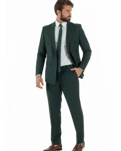 Abito uomo doppiopetto completo viscosa giacca pantaloni elegante verde GIOSAL-AE1209A