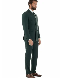 Abito uomo doppiopetto completo viscosa giacca pantaloni elegante verde GIOSAL-AE1209A