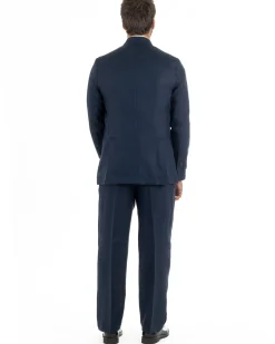 Abito uomo doppiopetto lino completo giacca pantaloni baggy pinces blu GIOSAL-AE1259A