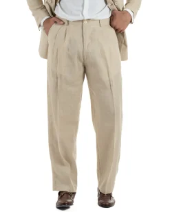 Abito uomo doppiopetto lino completo giacca pantaloni baggy pinces beige GIOSAL-AE1258A