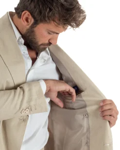 Abito uomo doppiopetto lino completo giacca pantaloni baggy pinces beige GIOSAL-AE1258A
