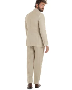 Abito uomo doppiopetto lino completo giacca pantaloni baggy pinces beige GIOSAL-AE1258A