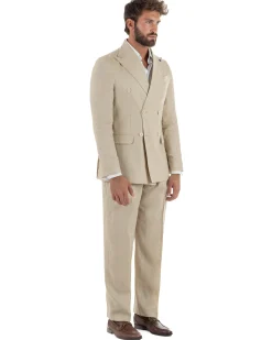 Abito uomo doppiopetto lino completo giacca pantaloni baggy pinces beige GIOSAL-AE1258A