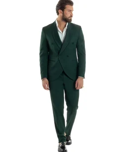Abito Uomo Doppiopetto Quattro Bottoni Vestito Completo Smoking Rever Sciallato Raso Verde AE1111A