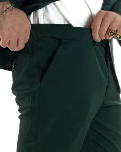 Abito Uomo Doppiopetto Quattro Bottoni Vestito Completo Smoking Rever Sciallato Raso Verde AE1111A