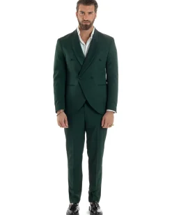 Abito Uomo Doppiopetto Quattro Bottoni Vestito Completo Smoking Rever Sciallato Raso Verde AE1111A