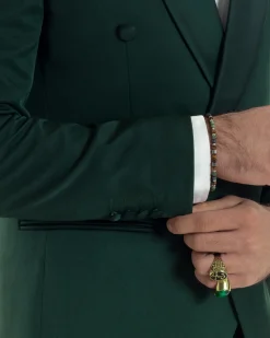 Abito Uomo Doppiopetto Quattro Bottoni Vestito Completo Smoking Rever Sciallato Raso Verde AE1111A