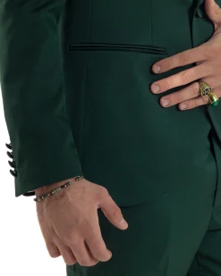 Abito Uomo Doppiopetto Quattro Bottoni Vestito Completo Smoking Rever Sciallato Raso Verde AE1111A