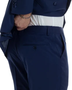 Abito Uomo Doppiopetto Quattro Bottoni Vestito Completo Smoking Rever Sciallato Raso Blu AE1112A