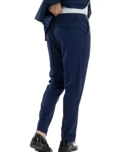 Abito Uomo Doppiopetto Quattro Bottoni Vestito Completo Smoking Rever Sciallato Raso Blu AE1112A