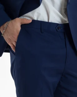 Abito Uomo Doppiopetto Quattro Bottoni Vestito Completo Smoking Rever Sciallato Raso Blu AE1112A