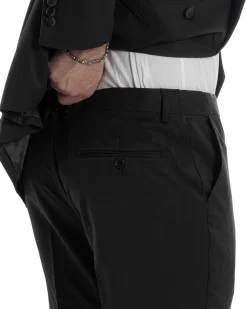 Abito Uomo Doppiopetto Quattro Bottoni Vestito Completo Smoking Rever Sciallato Raso Nero AE1110A