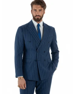 Abito uomo doppiopetto vestito gessato sartoriale rigato blu GIOSAL-AE1214A