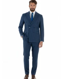 Abito uomo doppiopetto vestito gessato sartoriale rigato blu GIOSAL-AE1214A