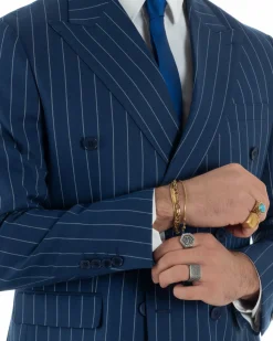 Abito uomo doppiopetto vestito gessato sartoriale rigato blu GIOSAL-AE1214A
