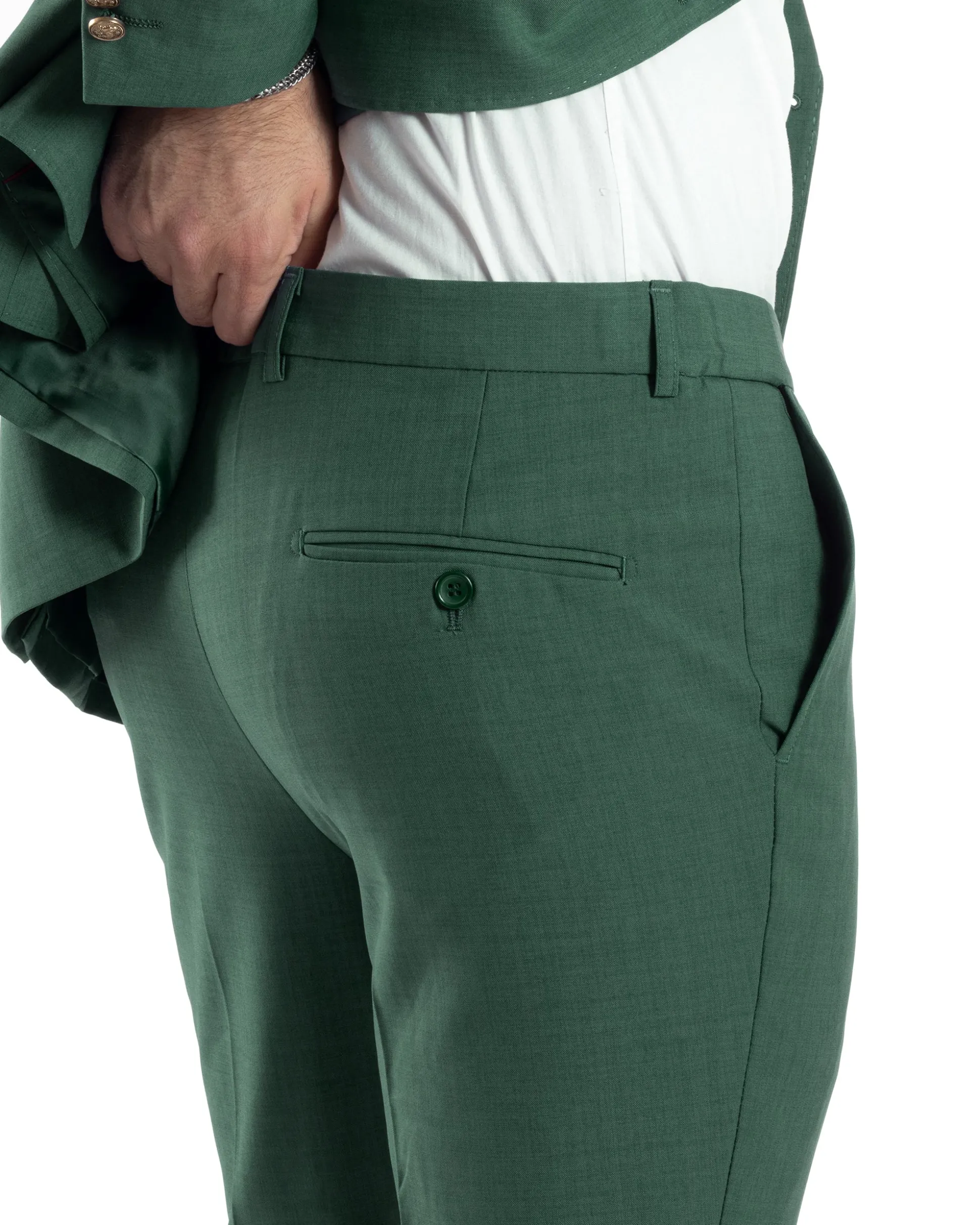 Abito Uomo Doppiopetto Vestito Completo Giacca Pantaloni Bottoni Metallo Verde Melangiato AE1057A