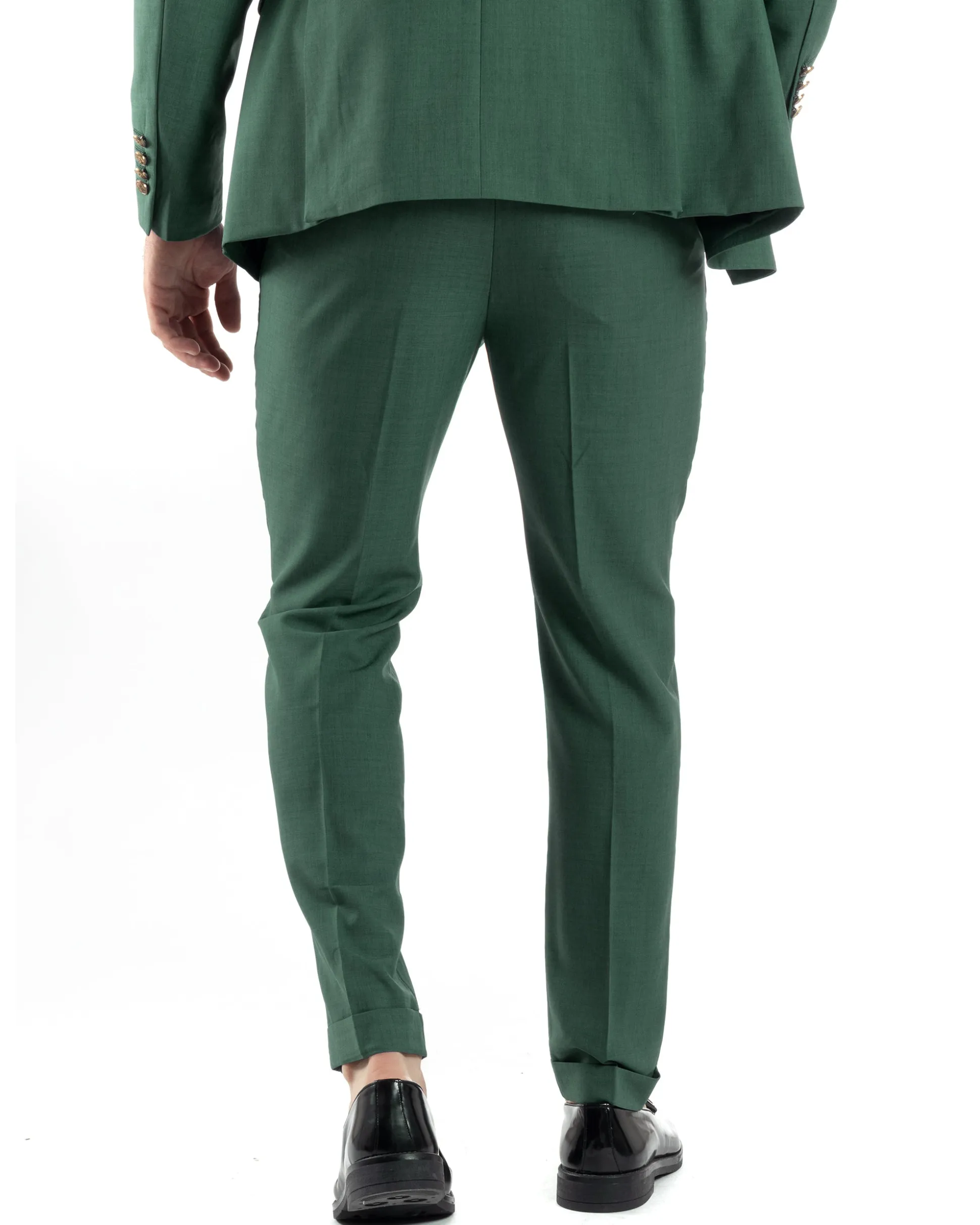 Abito Uomo Doppiopetto Vestito Completo Giacca Pantaloni Bottoni Metallo Verde Melangiato AE1057A