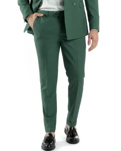 Abito Uomo Doppiopetto Vestito Completo Giacca Pantaloni Bottoni Metallo Verde Melangiato AE1057A