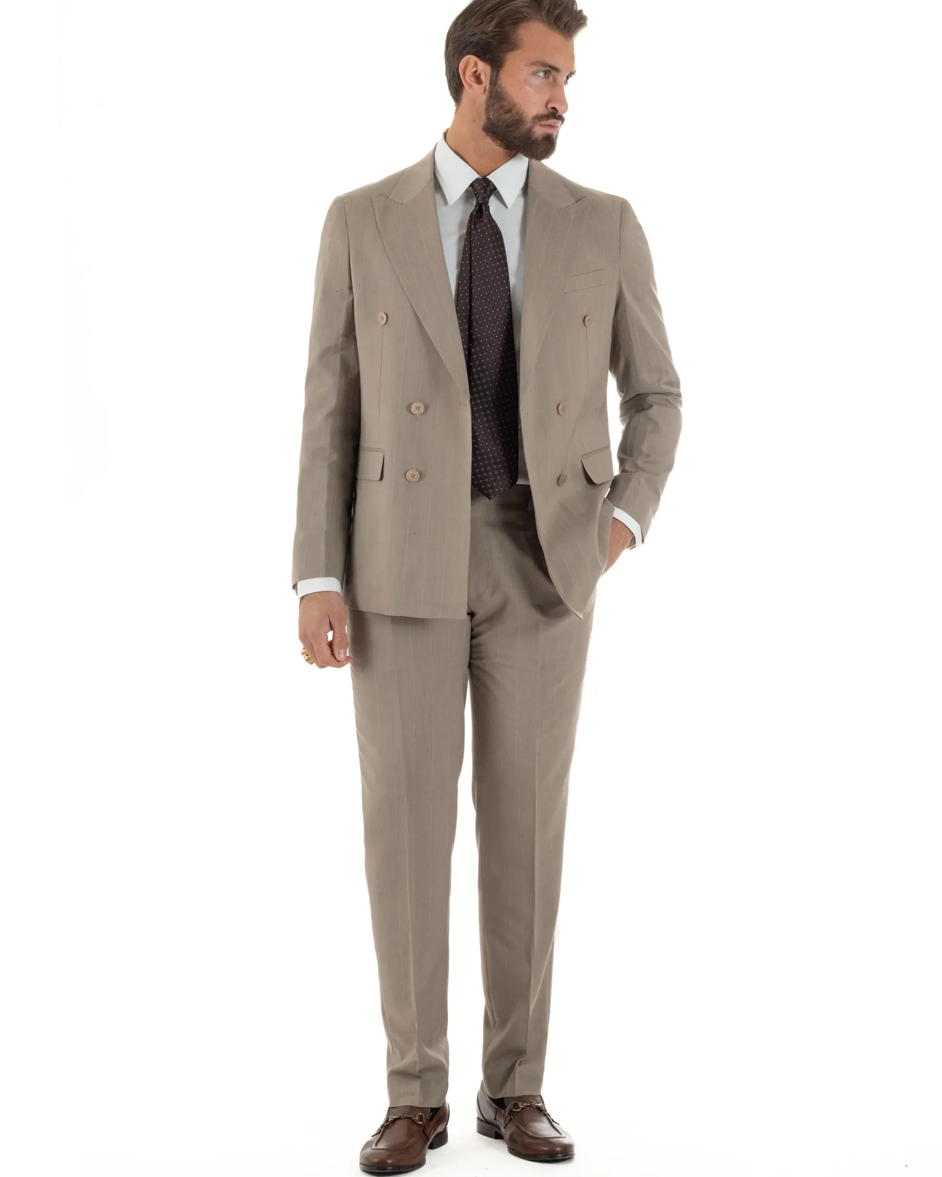 Abito uomo doppiopetto vestito gessato sartoriale rigato sottile tortora GIOSAL-AE1239A