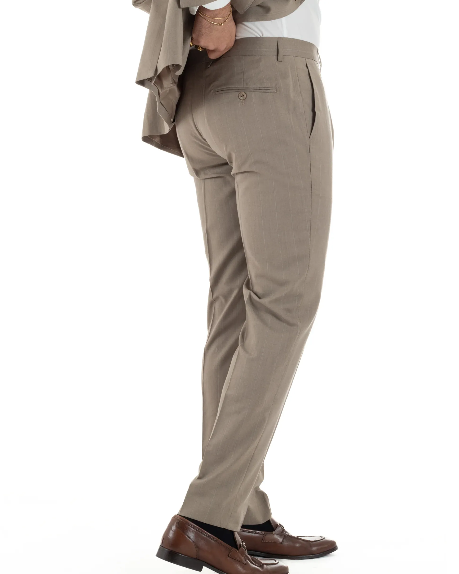Abito uomo doppiopetto vestito gessato sartoriale rigato sottile tortora GIOSAL-AE1239A