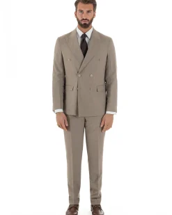 Abito uomo doppiopetto vestito gessato sartoriale rigato sottile tortora GIOSAL-AE1239A