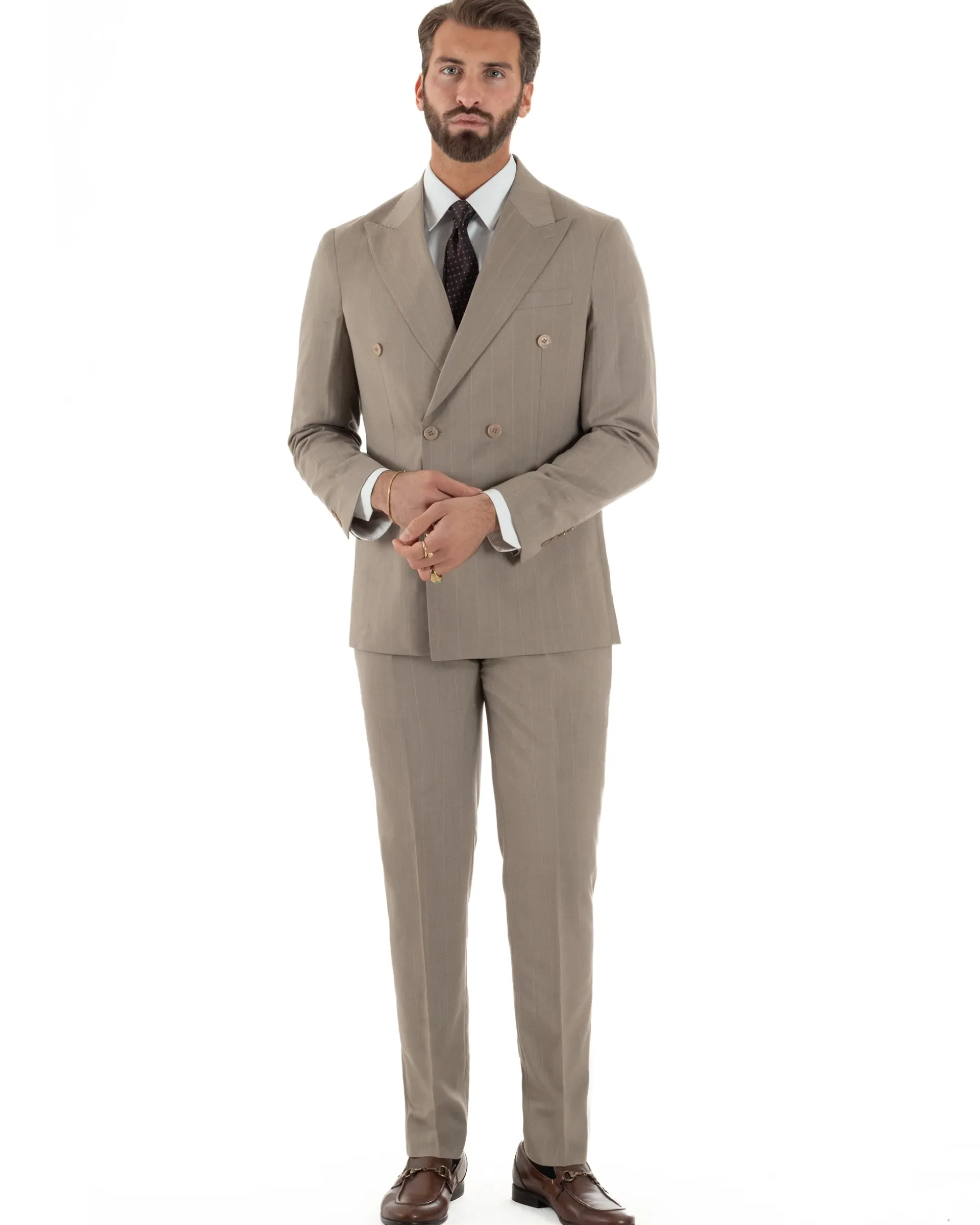 Abito uomo doppiopetto vestito gessato sartoriale rigato sottile tortora GIOSAL-AE1239A