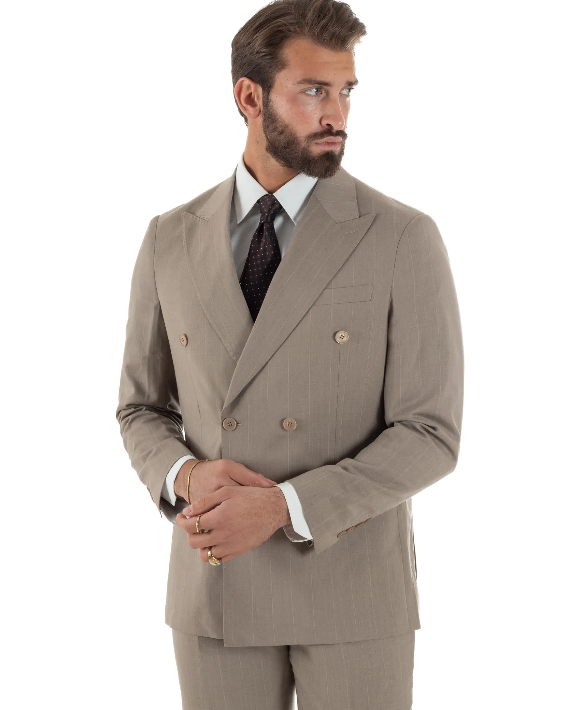 Abito uomo doppiopetto vestito gessato sartoriale rigato sottile tortora GIOSAL-AE1239A