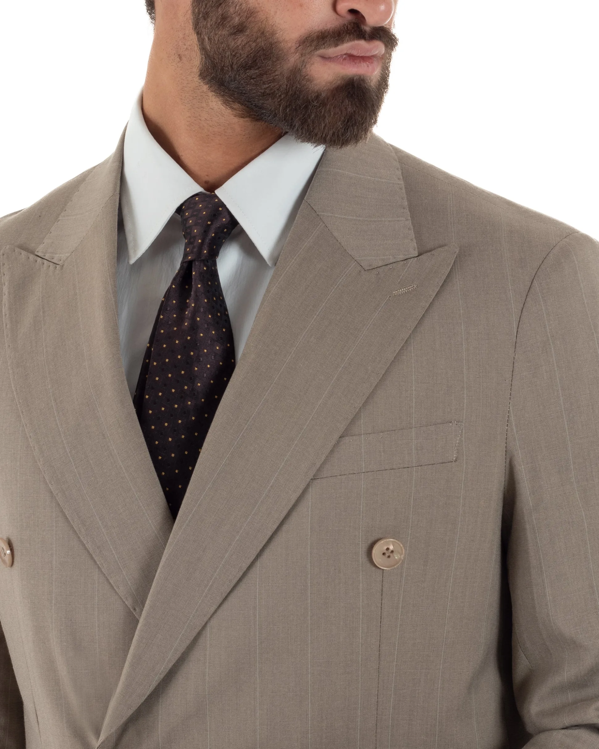 Abito uomo doppiopetto vestito gessato sartoriale rigato sottile tortora GIOSAL-AE1239A
