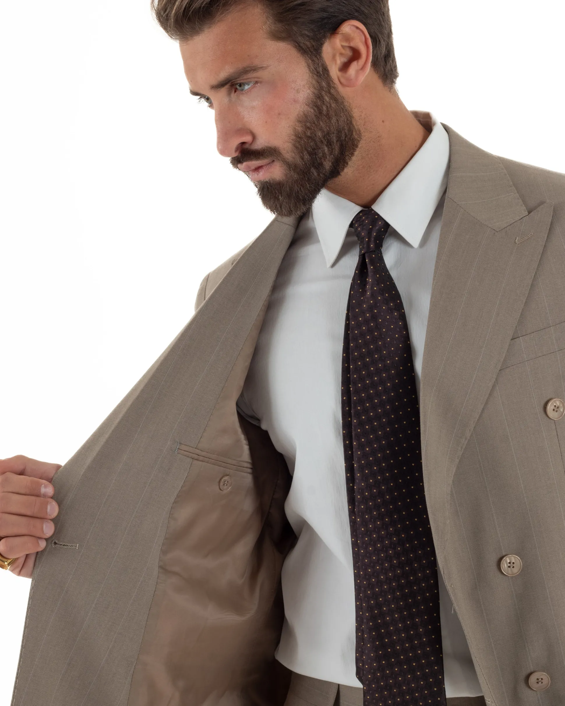 Abito uomo doppiopetto vestito gessato sartoriale rigato sottile tortora GIOSAL-AE1239A