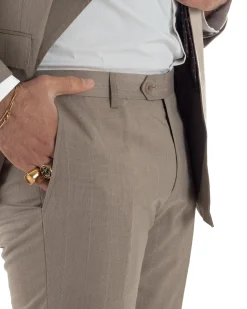Abito uomo doppiopetto vestito gessato sartoriale rigato sottile tortora GIOSAL-AE1239A