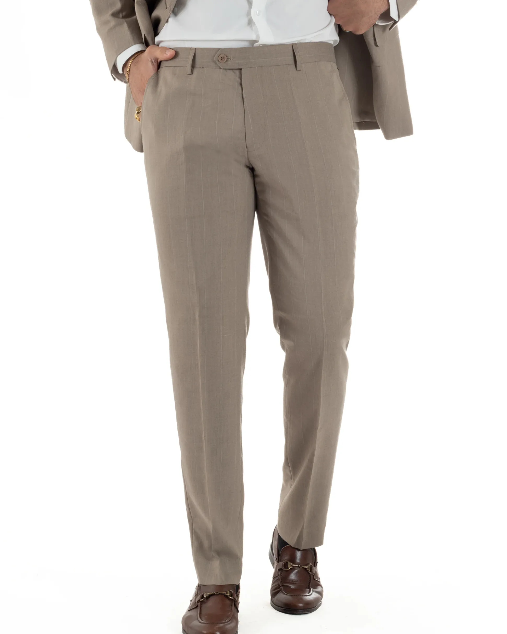Abito uomo doppiopetto vestito gessato sartoriale rigato sottile tortora GIOSAL-AE1239A