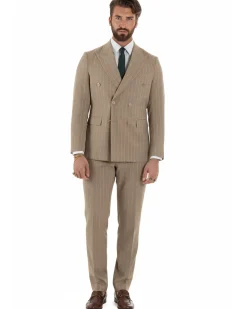 Abito uomo doppiopetto vestito gessato sartoriale rigato beige GIOSAL-AE1215A