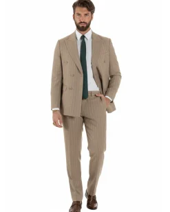 Abito uomo doppiopetto vestito gessato sartoriale rigato beige GIOSAL-AE1215A