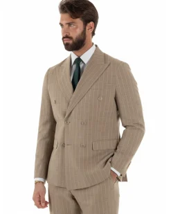 Abito uomo doppiopetto vestito gessato sartoriale rigato beige GIOSAL-AE1215A