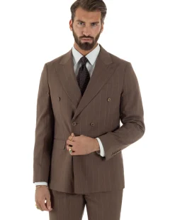 Abito uomo doppiopetto vestito gessato sartoriale rigato sottile marrone GIOSAL-AE1240A