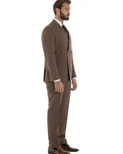 Abito uomo doppiopetto vestito gessato sartoriale rigato sottile marrone GIOSAL-AE1240A