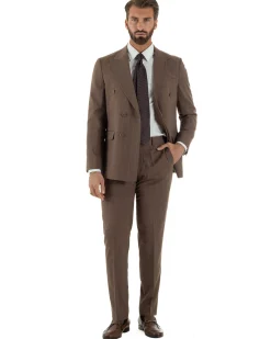Abito uomo doppiopetto vestito gessato sartoriale rigato sottile marrone GIOSAL-AE1240A