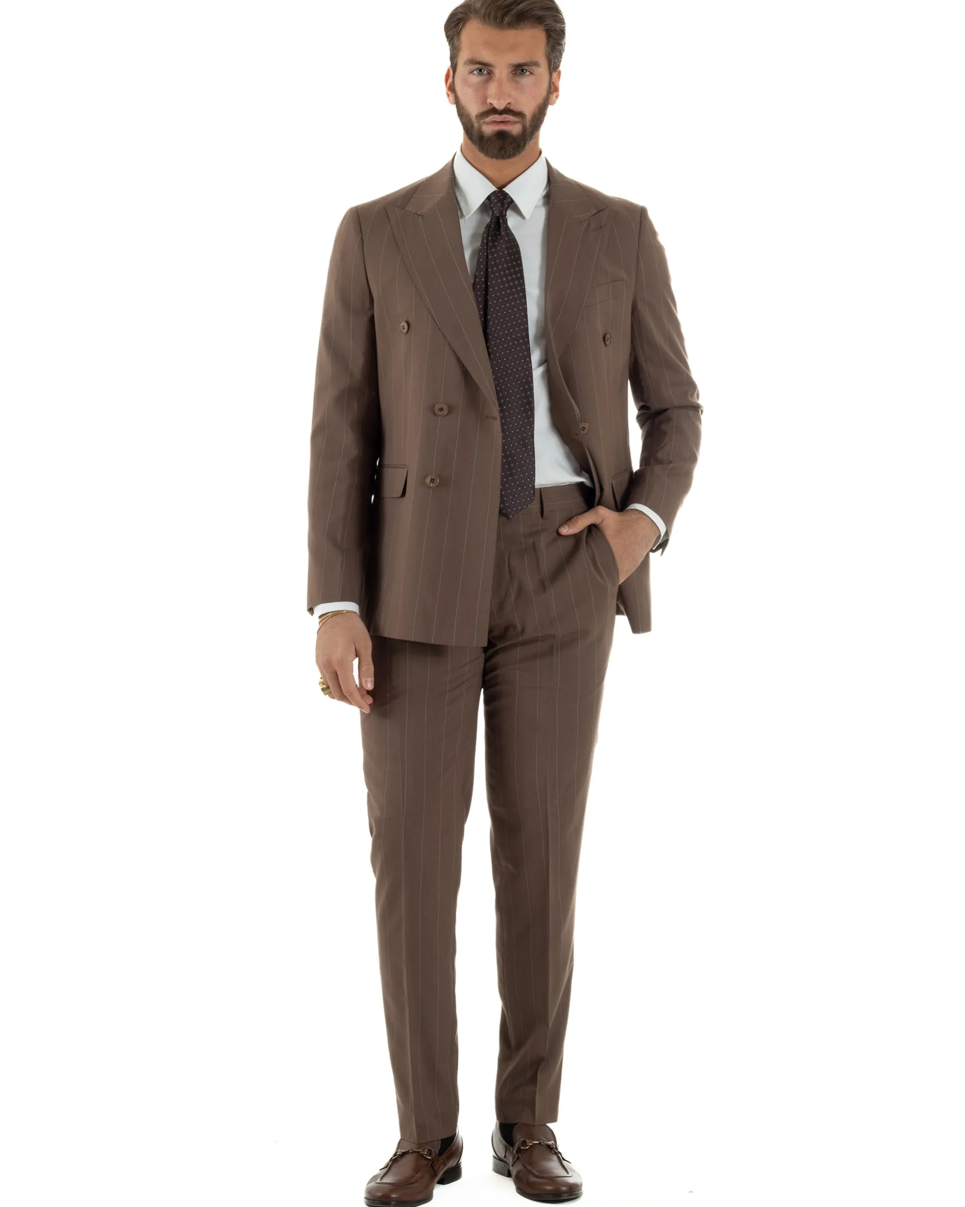Abito uomo doppiopetto vestito gessato sartoriale rigato sottile marrone GIOSAL-AE1240A