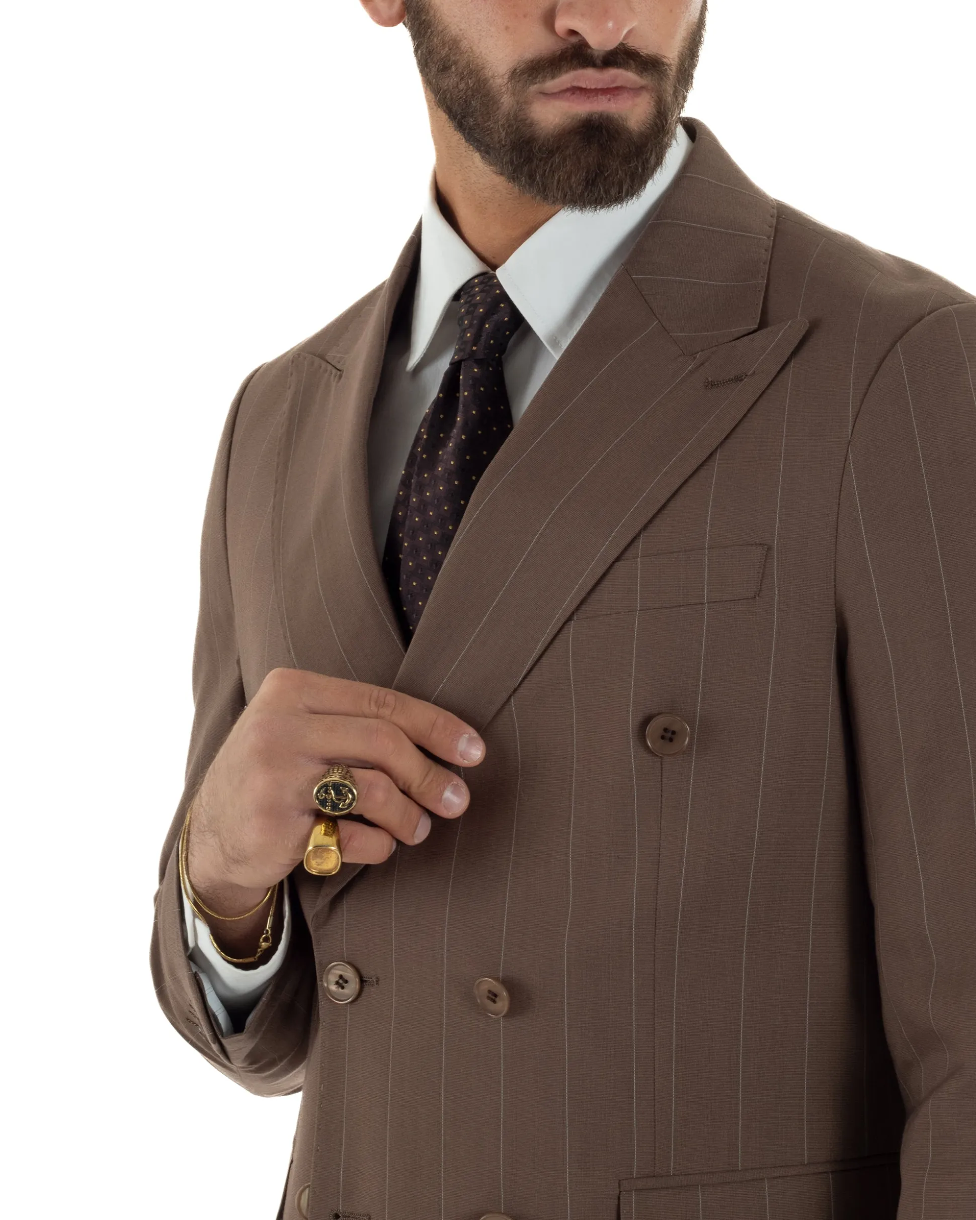 Abito uomo doppiopetto vestito gessato sartoriale rigato sottile marrone GIOSAL-AE1240A