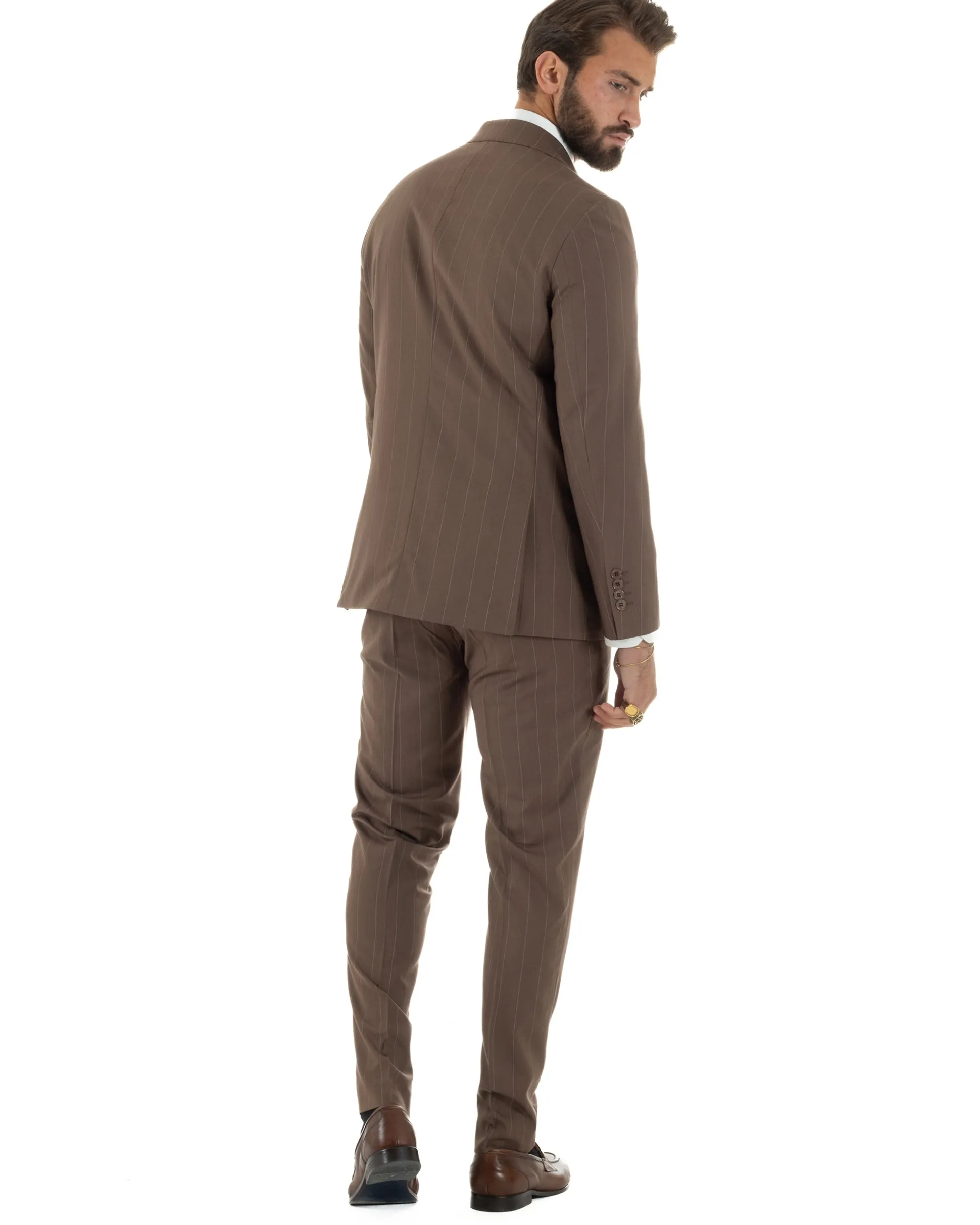 Abito uomo doppiopetto vestito gessato sartoriale rigato sottile marrone GIOSAL-AE1240A