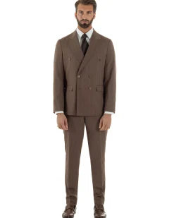 Abito uomo doppiopetto vestito gessato sartoriale rigato sottile marrone GIOSAL-AE1240A