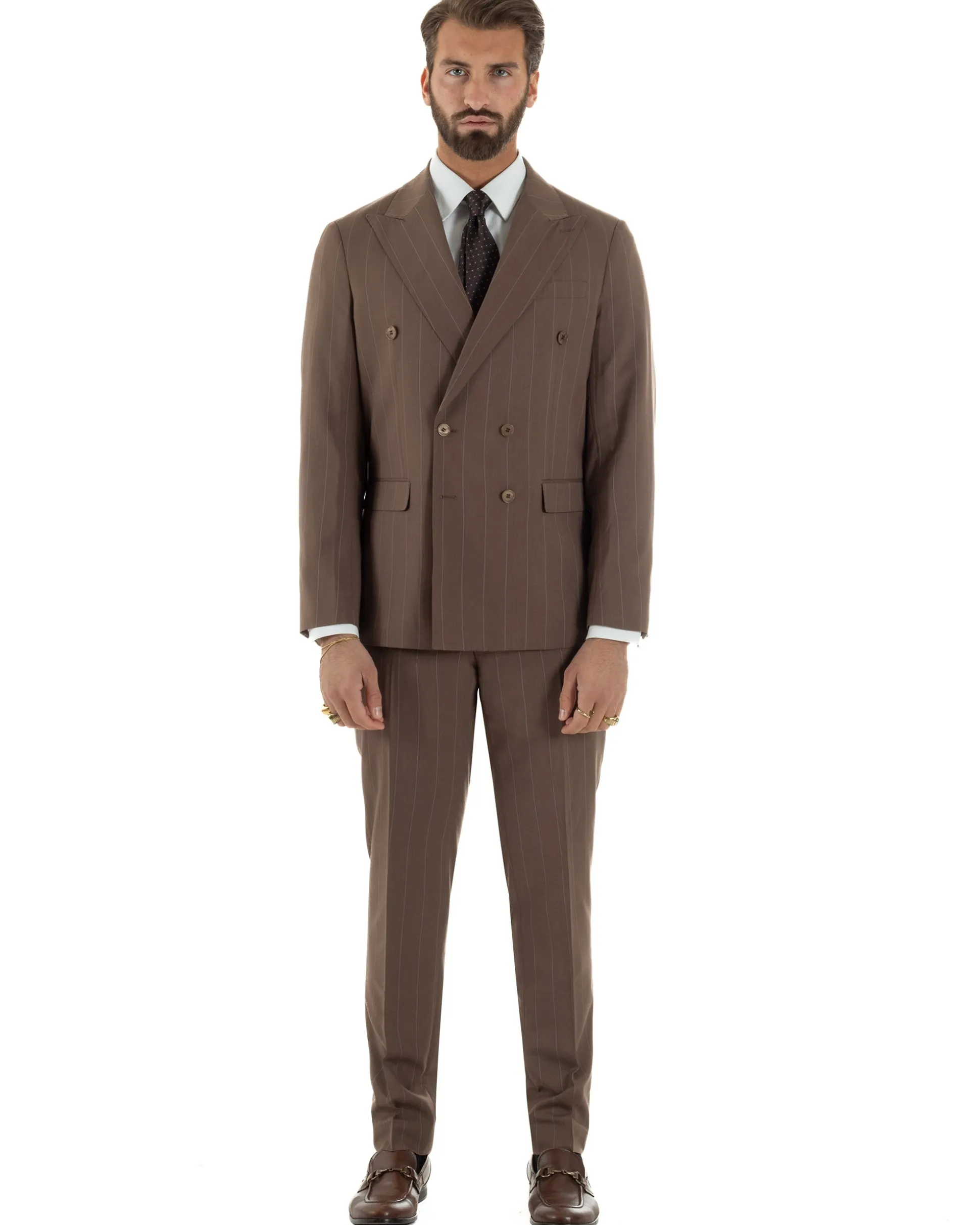 Abito uomo doppiopetto vestito gessato sartoriale rigato sottile marrone GIOSAL-AE1240A