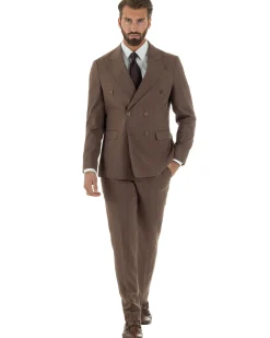 Abito uomo doppiopetto vestito gessato sartoriale rigato sottile marrone GIOSAL-AE1240A