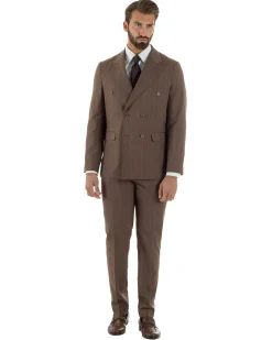 Abito uomo doppiopetto vestito gessato sartoriale rigato sottile marrone GIOSAL-AE1240A