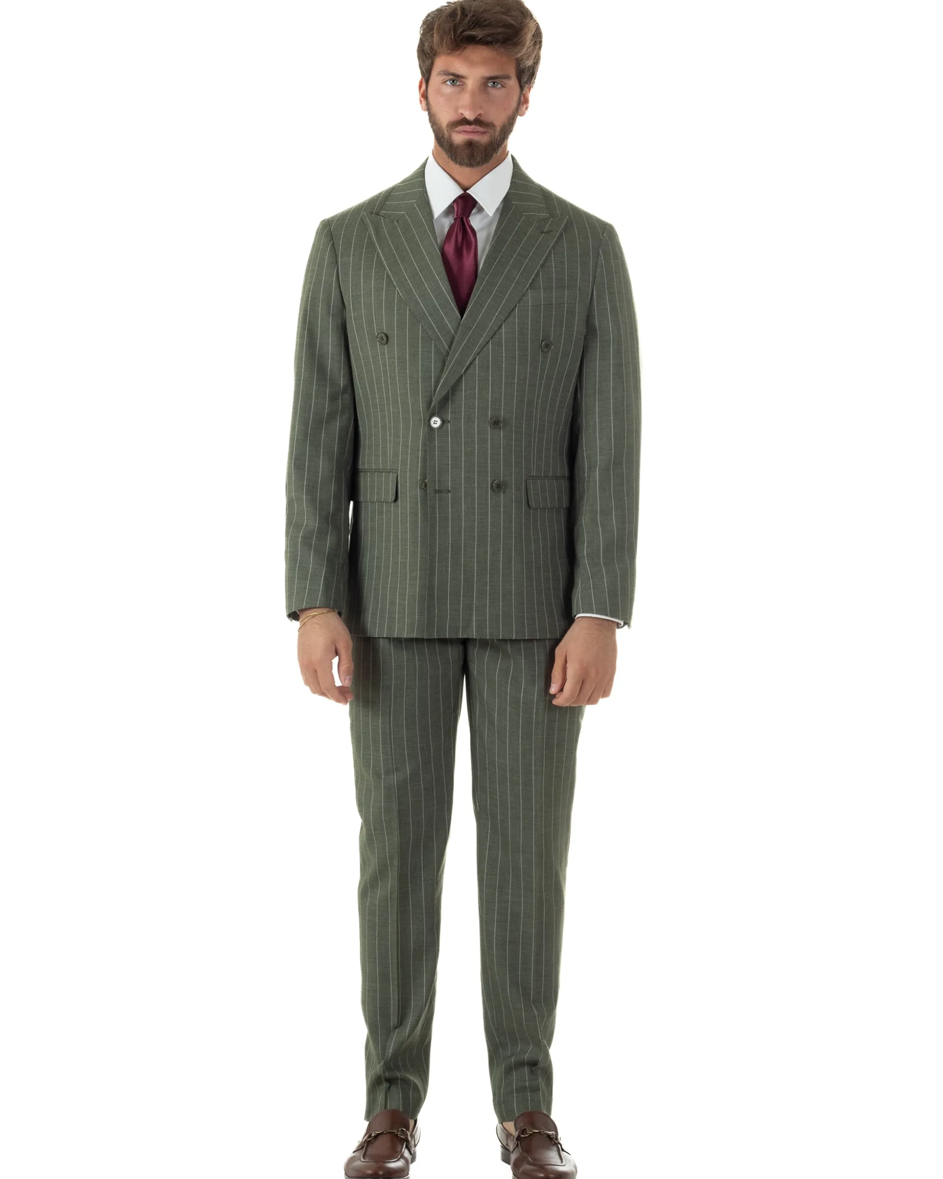 Abito uomo doppiopetto vestito gessato sartoriale rigato verde GIOSAL-AE1230A