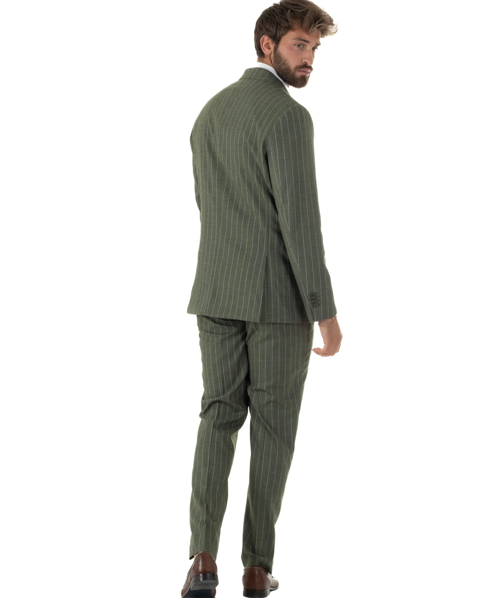 Abito uomo doppiopetto vestito gessato sartoriale rigato verde GIOSAL-AE1230A